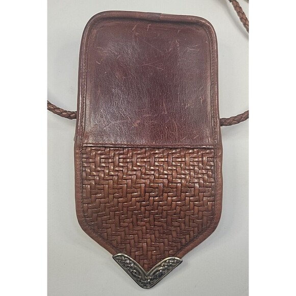 Brighton Brown Crocodile Embossed Woven Leather Small Crossbody Purse Vintage - Picture 9 of 12